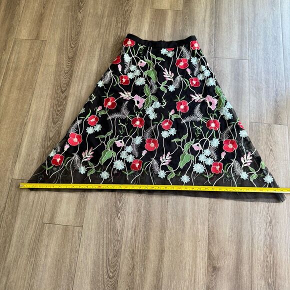 Anthropologie Skirt Sz 4 Eva Franco Poppy Midi Embroidered Asimetric Boho Floral - Picture 4 of 16